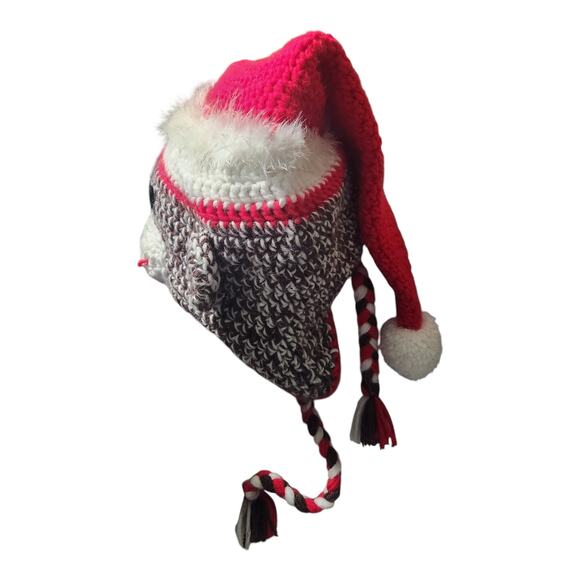 Sock Monkey Beanie Hat Braids Ear Flaps Santa Hat Crocket - Picture 5 of 6